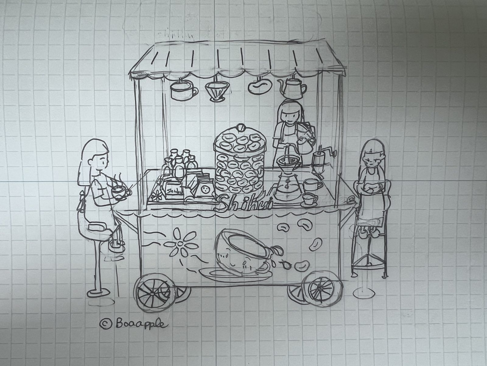 咖啡餐車鉛筆草稿